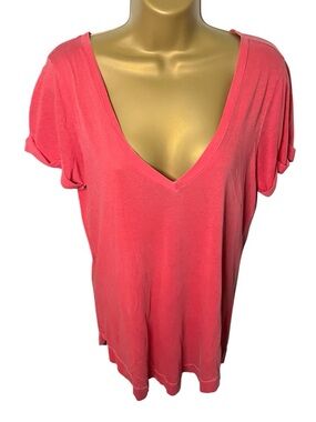 Splendid Supima Cotton Deep V-Neck Tee Salmon Short Sleeve Medium